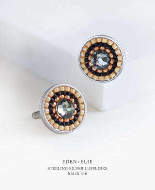 EDEN + ELIE Artisan Woven Sterling Silver Cuff Links - black tie