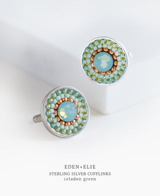 EDEN + ELIE Artisan Woven Sterling Silver Cuff Links - celadon green