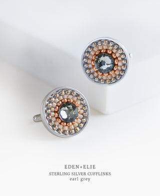 EDEN + ELIE Artisan Woven Sterling Silver Cuff Links - earl grey