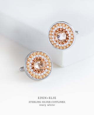 EDEN + ELIE Artisan Woven Sterling Silver Cuff Links - ivory white
