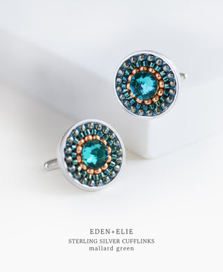 EDEN + ELIE Artisan Woven Sterling Silver Cuff Links - mallard green