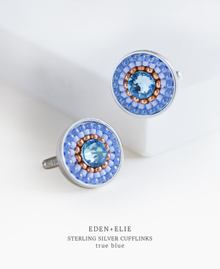 EDEN + ELIE Artisan Woven Sterling Silver Cuff Links - true blue