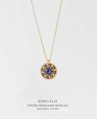 Striped Medallion Necklace - Lavender Cream