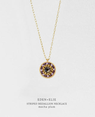 Striped Medallion Necklace - Mocha Plum