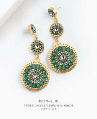 EDEN + ELIE Luxe triple circle statement drop earrings - Aventurine