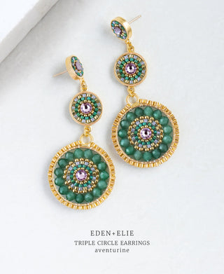 EDEN + ELIE Luxe triple circle statement drop earrings - Aventurine