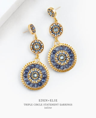 EDEN + ELIE Luxe triple circle statement drop earrings - Iolite