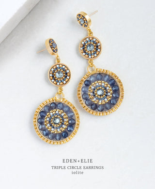 EDEN + ELIE Luxe triple circle statement drop earrings - Iolite