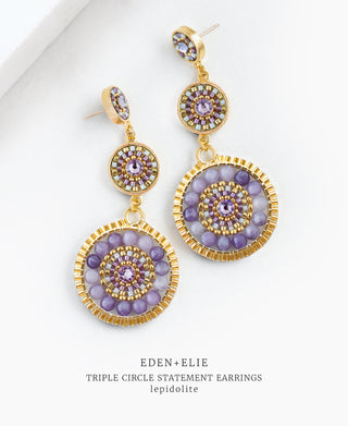 EDEN + ELIE Luxe triple circle statement drop earrings - lepidolite