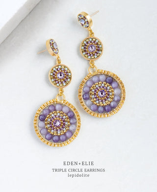 EDEN + ELIE Luxe triple circle statement drop earrings - lepidolite