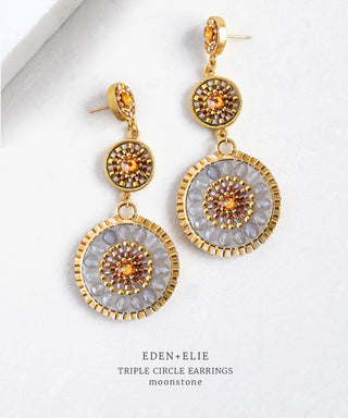 EDEN + ELIE Luxe triple circle statement drop earrings - Moonstone