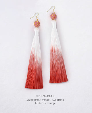 Waterfall Tassel Earrings - Hibiscus Orange