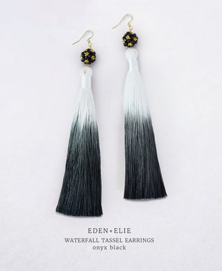 Waterfall Tassel Earrings - Onyx Black