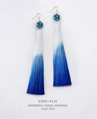 Waterfall Tassel Earrings - Royal Blue