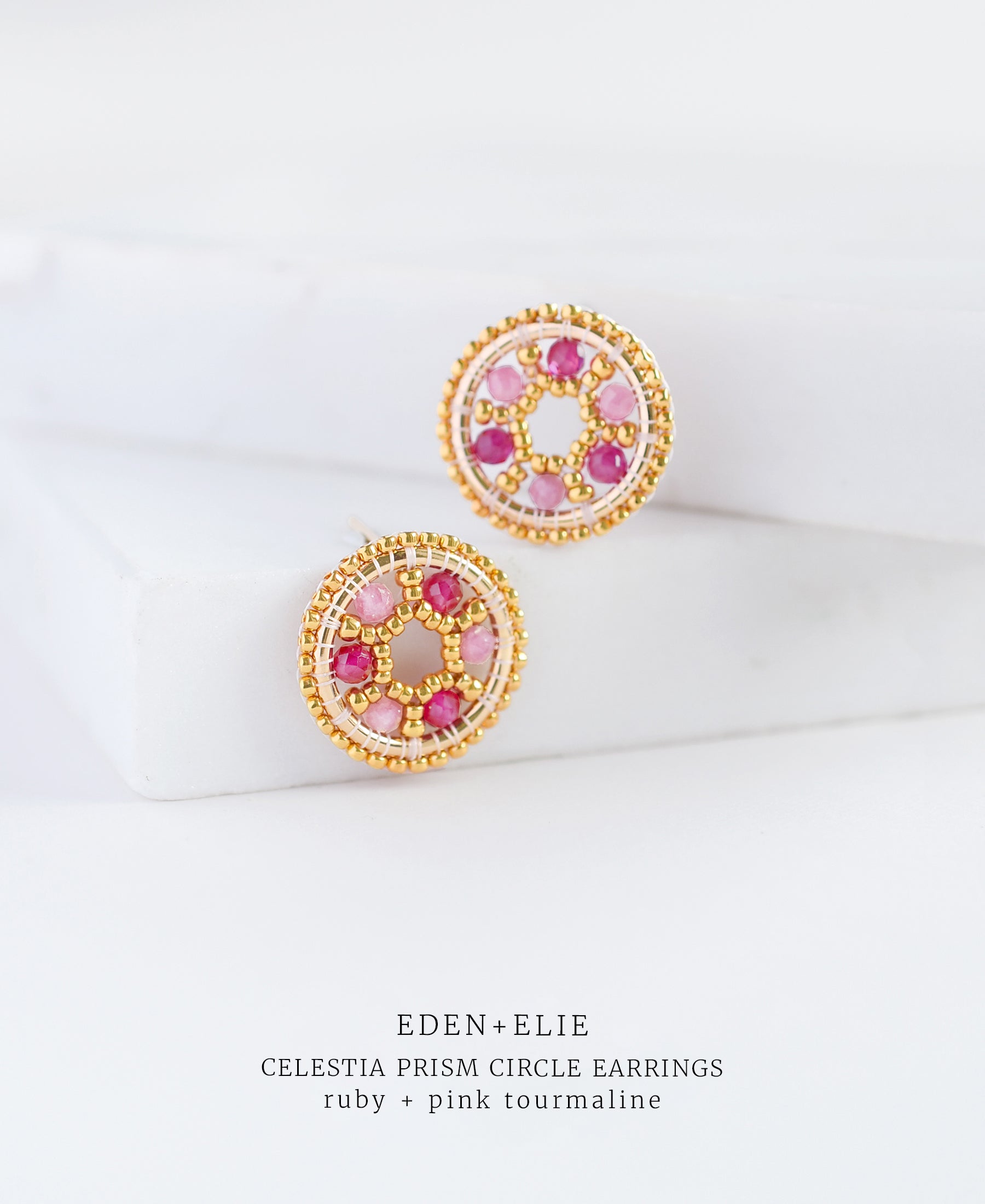 EDEN + ELIE Celestia Prism Circle Earrings - Ruby + Pink Tourmaline