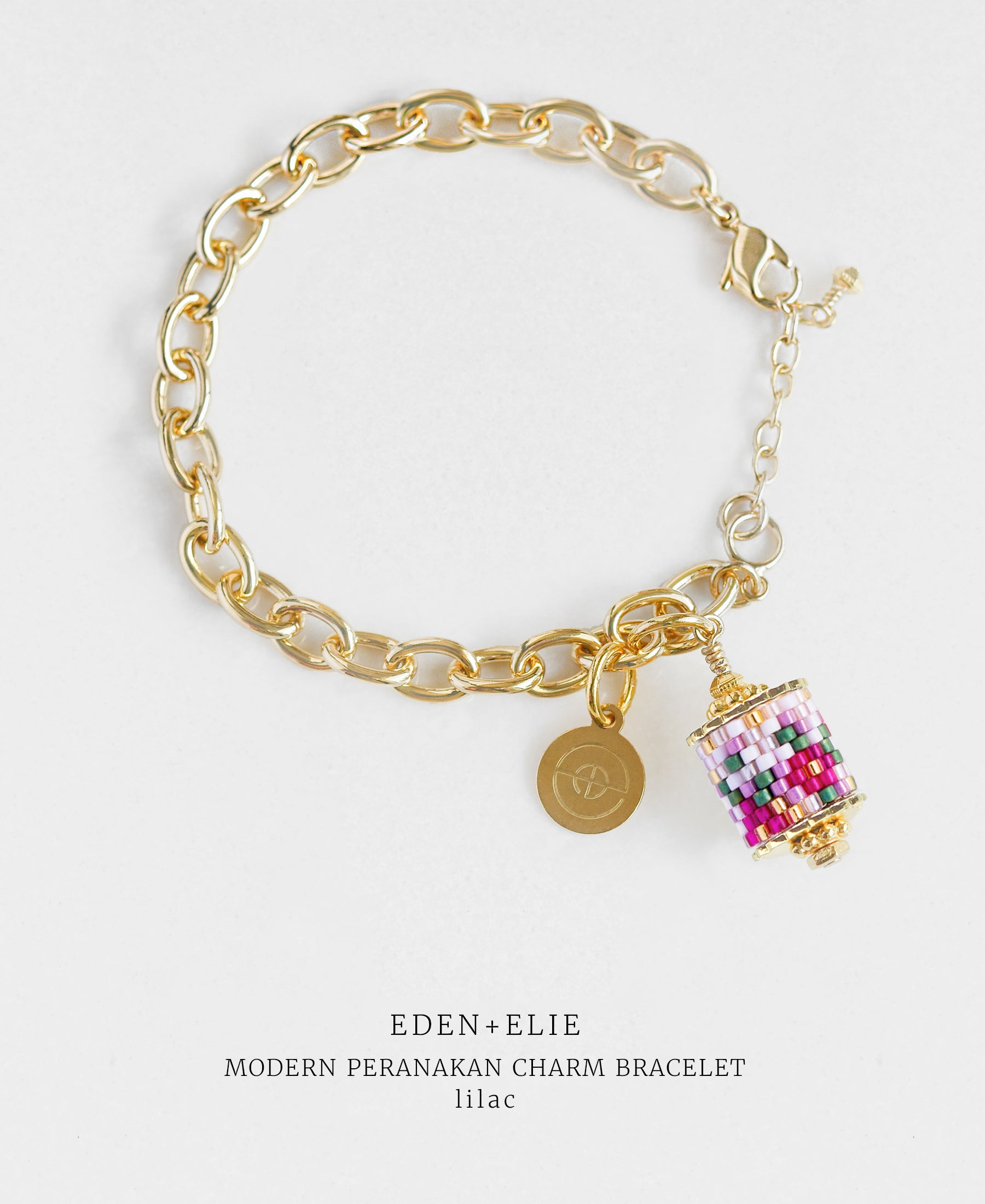 EDEN + ELIE Modern Peranakan gold charm bracelet - lilac