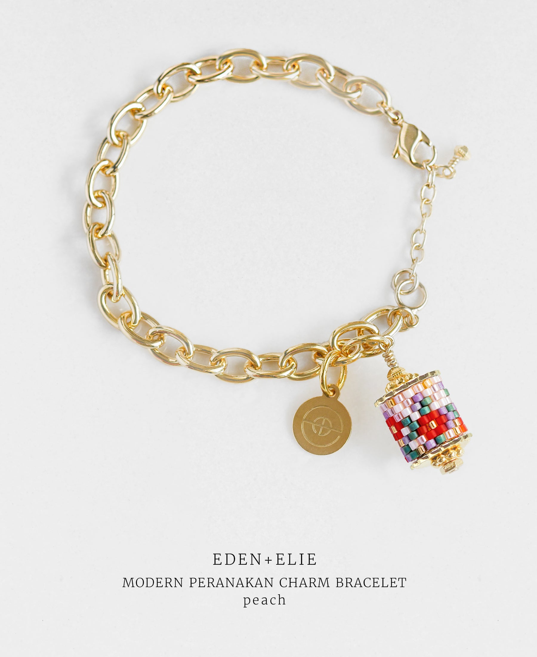 EDEN + ELIE Modern Peranakan gold charm bracelet - peach