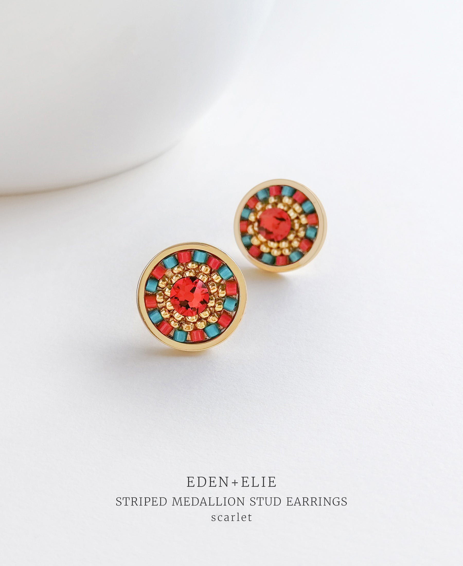 EDEN + ELIE Striped Medallion stud earrings - scarlet