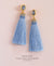 EDEN + ELIE silk tassel statement earrings - frost blue