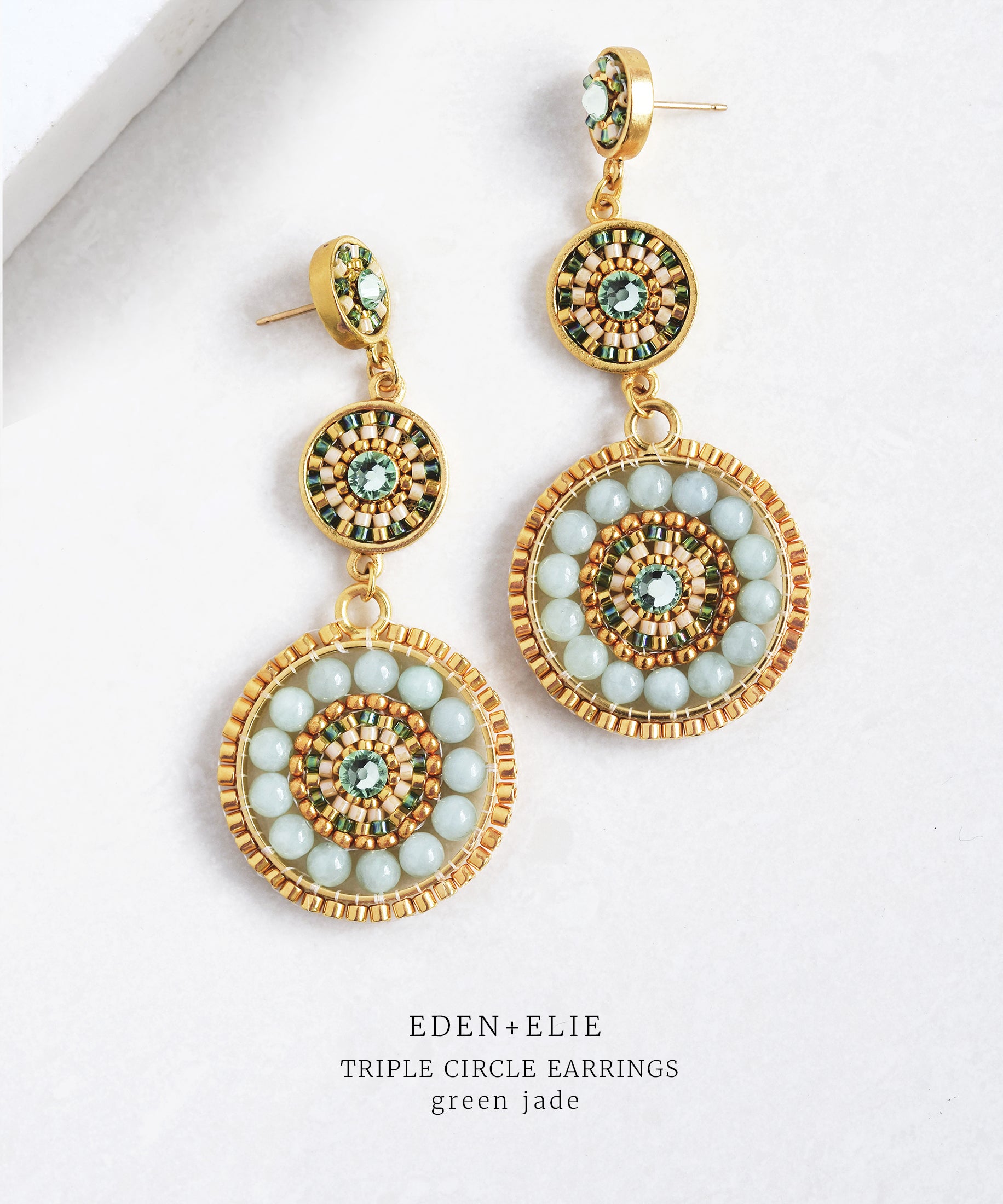 EDEN + ELIE Luxe triple circle statement drop earrings - jade
